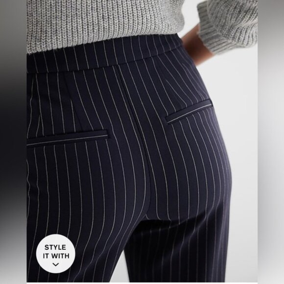 NWOT Express Navy Pinstripe Editor High Waisted Flare Trousers Pants 14L - Picture 6 of 8